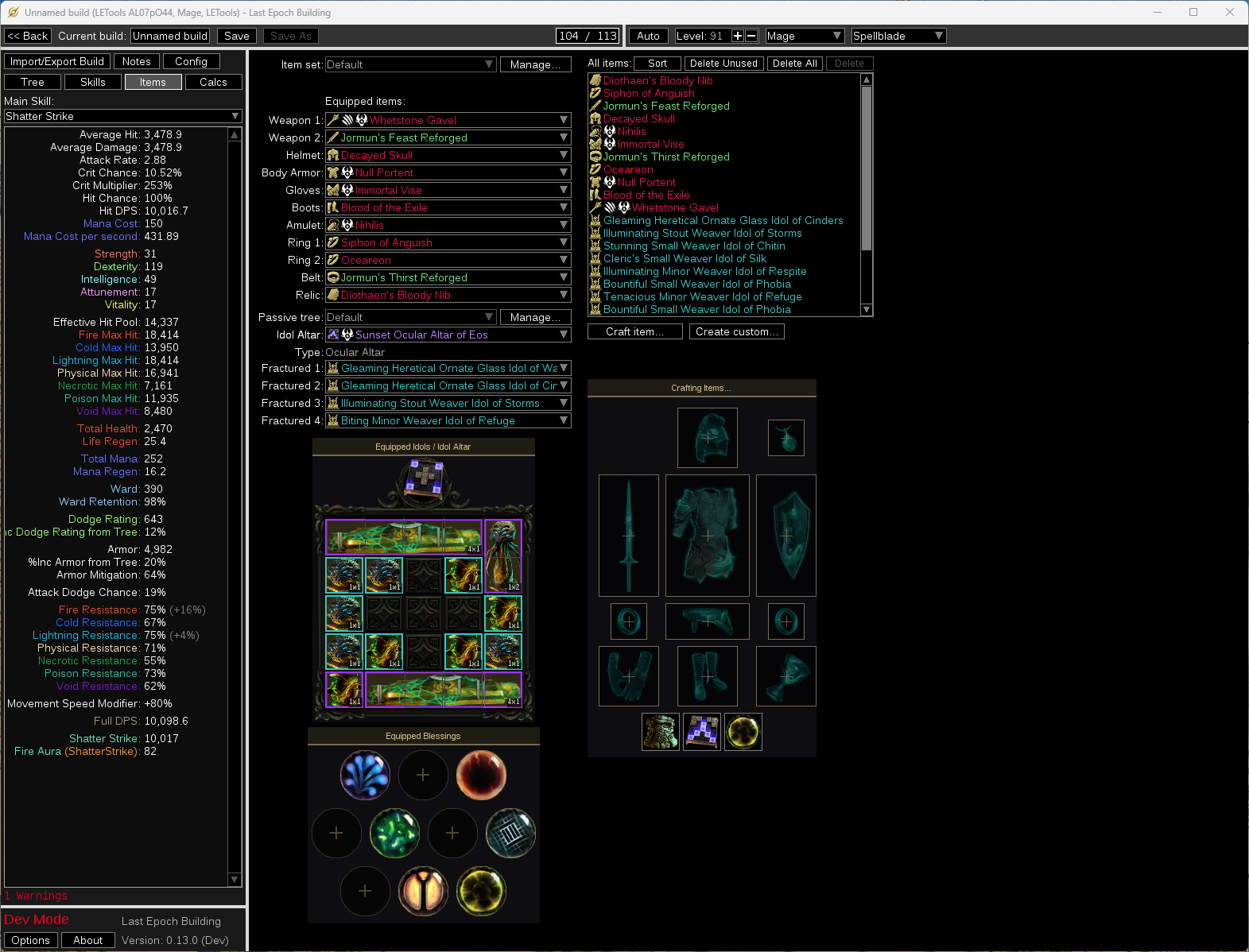 The LEB items and crafting window