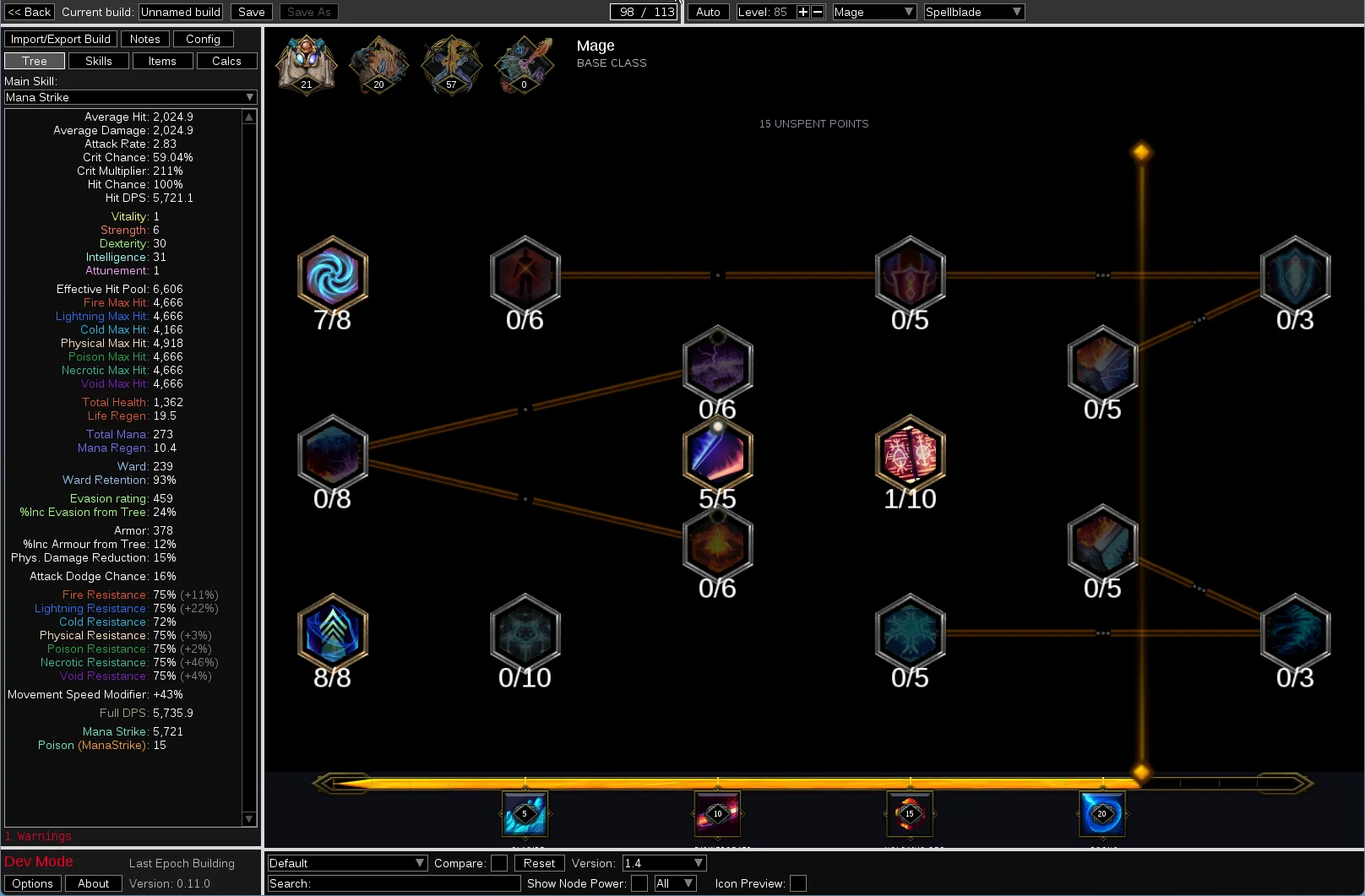 The Last Epoch Building passive tree with allocated nodes highlighted