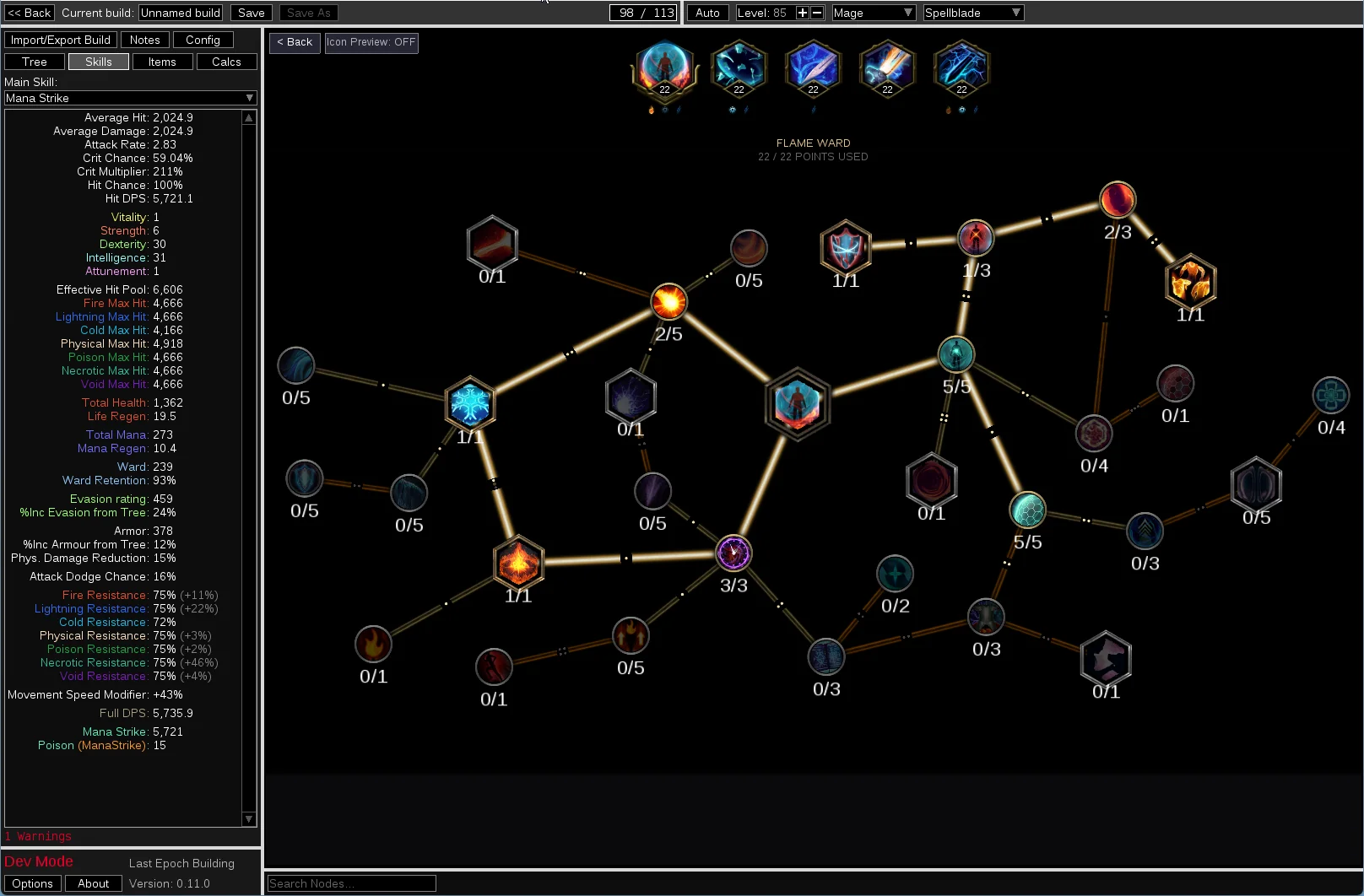 A skill specialization tree in Last Epoch Building